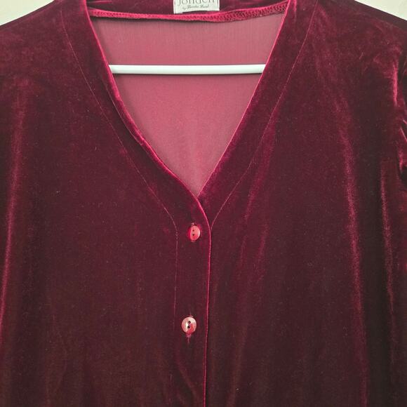 VTG 80s Jonden by Linda Leal Burgundy Soft Stretch Velvet Button-Up Top, Sz Med - Picture 3 of 5